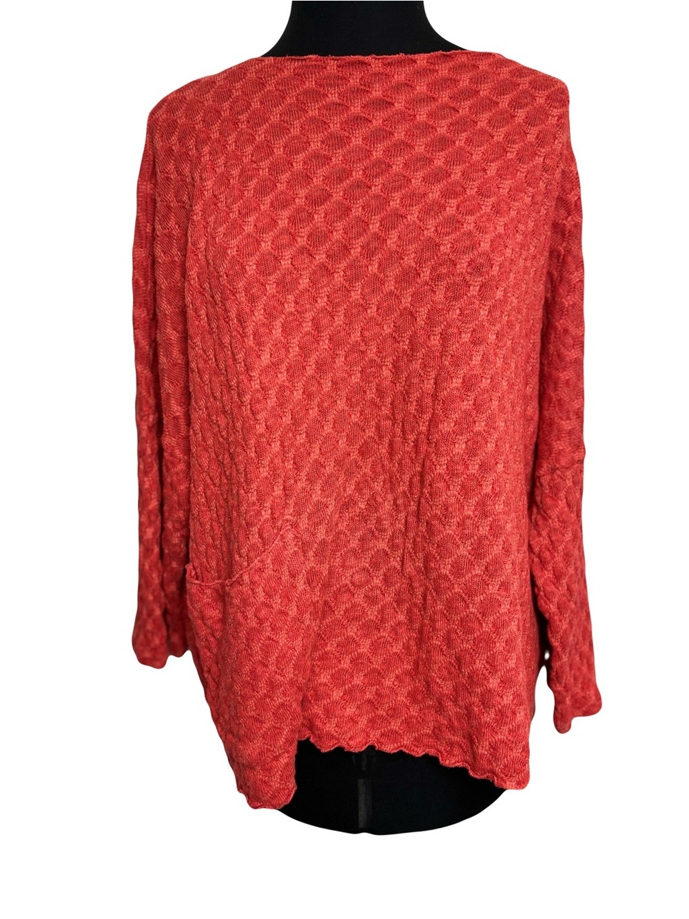 Cut Loose | Salmon Textured Knit Boat Neck Lettuce Hen Top, One Size